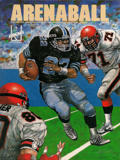 Illustration of a Chicago Bruisers player on the cover of a 1988 Arena Football League Program