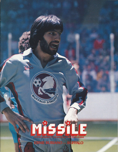Ernie Buriano of the Buffalo Stallions on the cover of a 1983 Los Angeles Lazers program