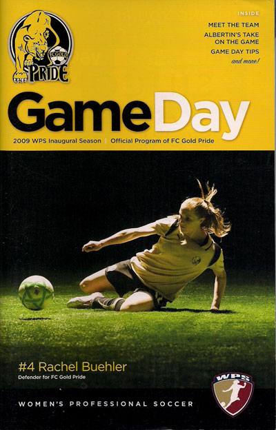 Rachel Buehler on the cover of a 2009 FC Gold Pride program from Women's Professional Soccer