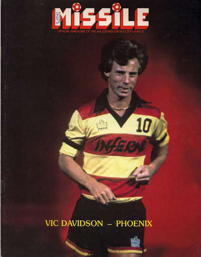 Vic Davidson of the Phoenix Inferno on the cover of a 1981 Chicago Horizons program from the Major Indoor Soccer League