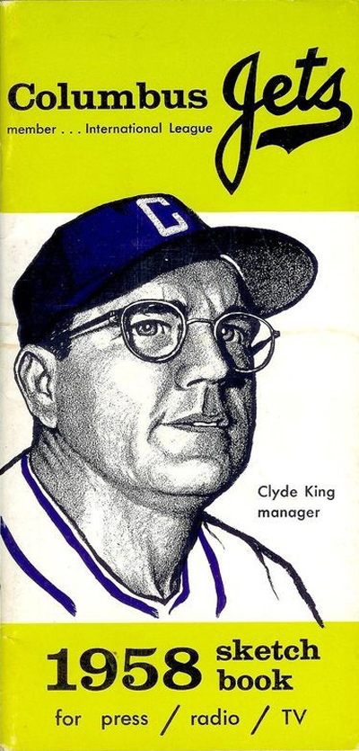 Illustration of manager Clyde King on the cover of the 1958 Columbus Jets Sketch Book