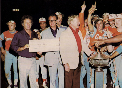 Detroit Caesars players and officials celebrate 1977 softball World Series victory