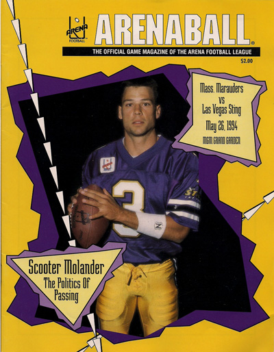 Quarterback Scooter Molander on the cover of a 1994 Las Vegas Sting program from the Arena Football League