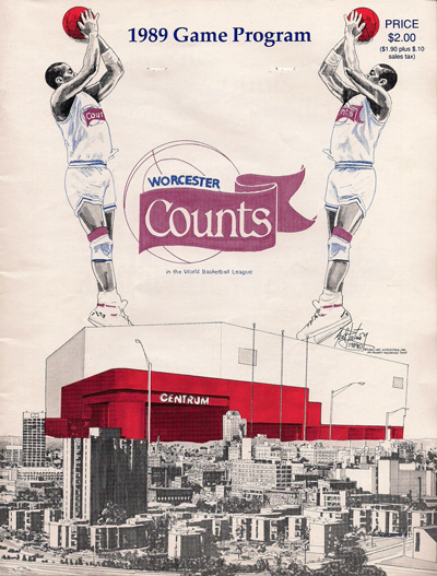 1989 Worcester Counts program from the World Basketball League