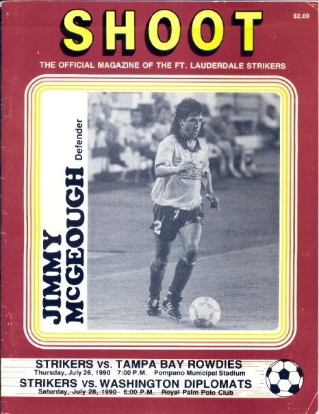 Jimmy McGeough on the cover of a 1990 Fort Lauderdale Strikers program from the American Professional Soccer League