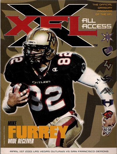 Mike Furrey on the cover of a 2001 Las Vegas Outlaws XFL program