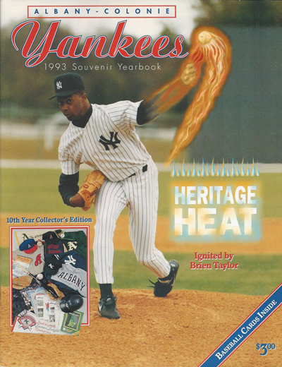 Brien Taylor on the cover of the 1993 Albany-Colonie Yankees baseball yearbook