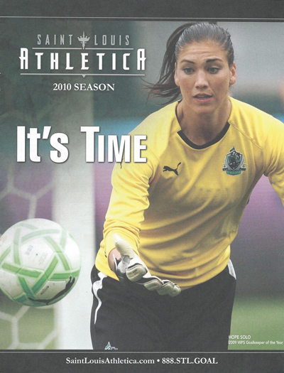 Hope Solo on the cover of a 2010 St. Louis Athletica Women's Professional Soccer program