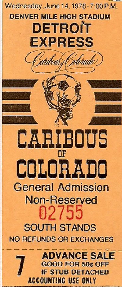 1978 Colorado Caribous Ticket Stub from the North American Soccer League