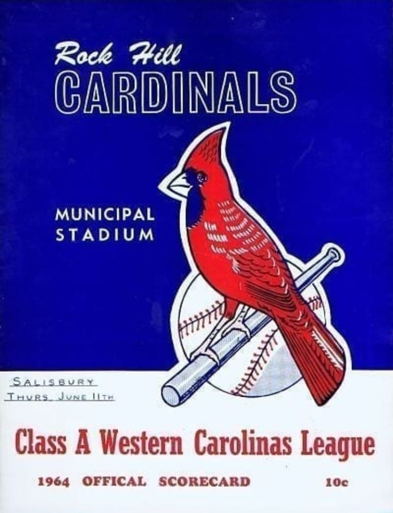 1964 Rock Hill Cardinals baseball program from the Western Carolinas League
