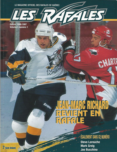 Jean-Marc Richard on the cover of a 1996-97 Quebec Rafales program from the International Hockey League