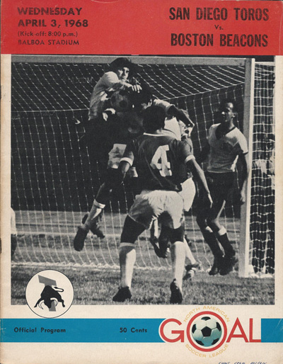 1968 San Diego Toros program from the North American Soccer League