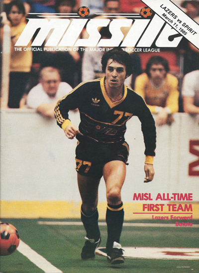 Batata on the cover of a 1985 Los Angeles Lazers program from the Major Indoor Soccer League