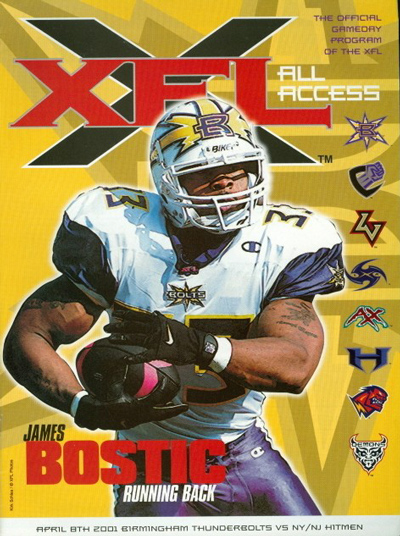 James Bostic of the cover of a 2001 Birmingham Thunderbolts XFL Program