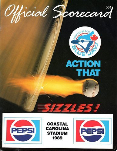 1989 Myrtle Beach Blue Jays baseball scorecard from the South Atlantic League