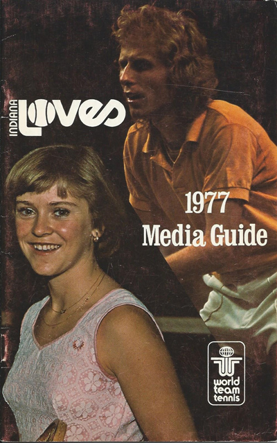 Vitas Gerulaitis and Sue Barker on the cover of the 1977 Indiana Loves World Team Tennis media guide