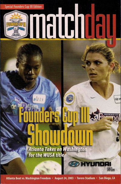 Charmaine Hooper & Mia Hamm on the cover of the 2003 WUSA Founders Cup championship game program