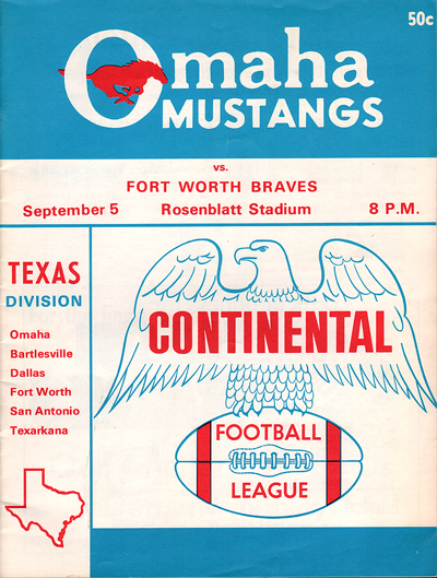 1970 Omaha Mustangs program from the Texas Football League
