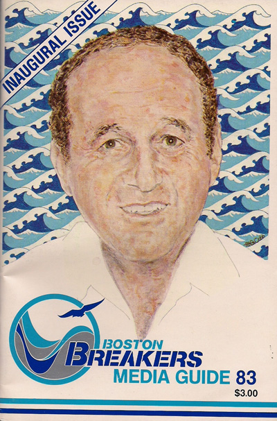 Illustration of head coach Dick Coury on the cover of the 1983 Boston Breakers media guide from the United States Football League