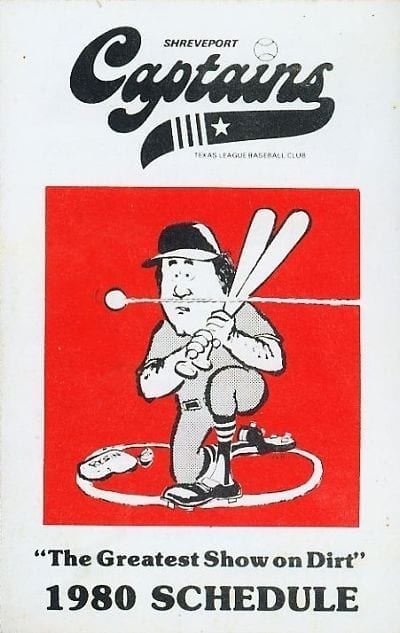 1980 Shreveport Captains baseball pocket schedule from the Texas League