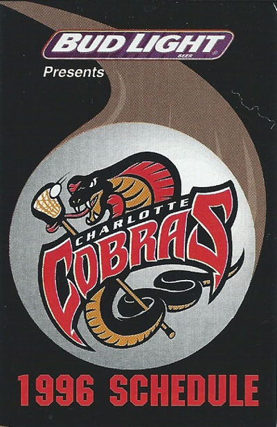 1996 Charlotte Cobras Pocket Schedule from the Major Indoor Lacrosse League