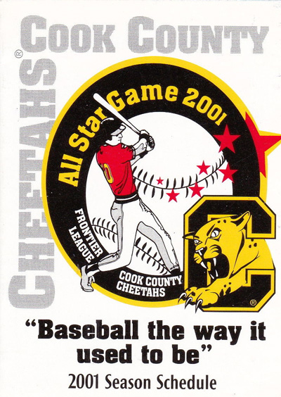 2001 Cook County Cheetahs Baseball Pocket Schedule from the Frontier League