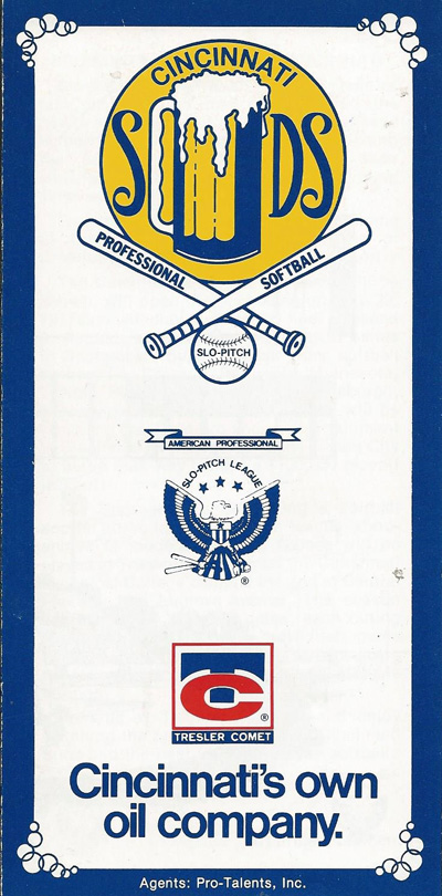 1977 Cincinnati Suds Ticket Brochure from the American Professional Slo-Pitch League