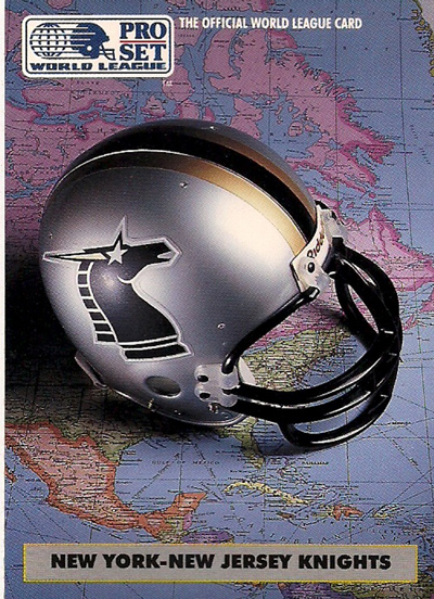 New York-New Jersey Knights football helmet on a 1991 Pro Set trading card