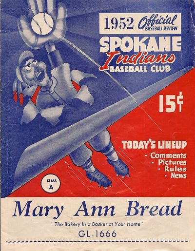 1952 Spokane Indians baseball program from the Western International League