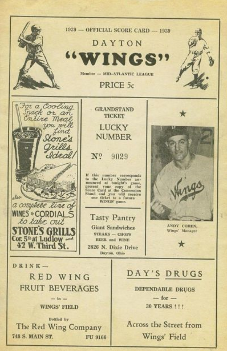1939 Dayton Wings Scorecard