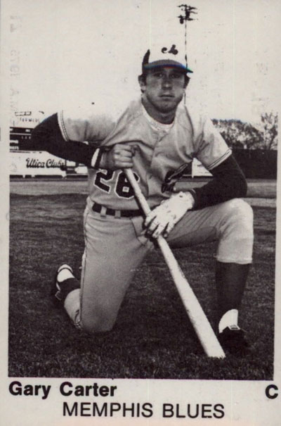Catcher Gary Carter of the Memphis Blues on a 1975 TCMA Trading Card