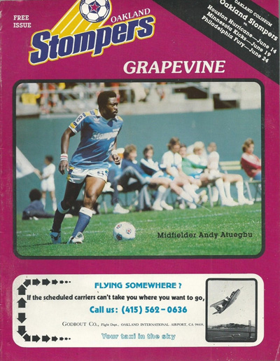 Andy Atuegbu on the cover of a June 1978 Oakland Stompers Grapevine souvenir program