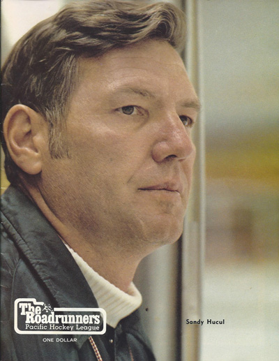 Head Coach Sandy Hucul on the cover of a 1979 Phoenix Roadrunners program from the Pacific Hockey League