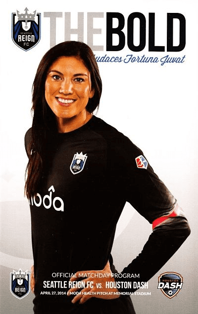 Hope Solo on the cover of a 2014 Seattle Reign program from the National Women's Soccer League
