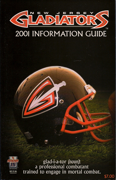 2001 New Jersey Gladiators Media Guide from the Arena Football League