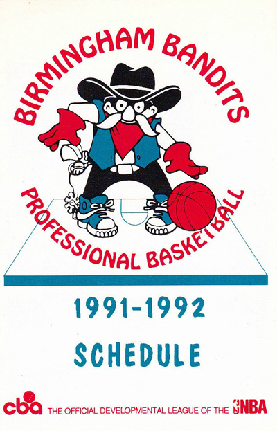 1991-92 Birmingham Bandits Pocket Schedule from the Continental Basketball Association