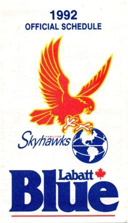 1992 Hamilton Skyhawks Pocket Schedule from the World Basketball League