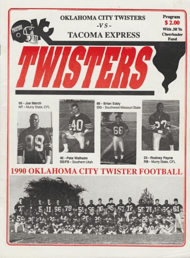 1990 Oklahoma City Twisters Program from the Minor League Football System