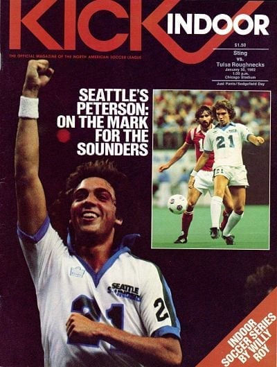 Mark Peterson of the Seattle Sounders on the cover of a 1982 Chicago Sting program from the North American Soccer League
