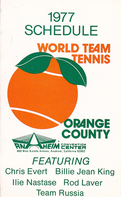 1977 Anaheim Orange World Team Tennis pocket schedule