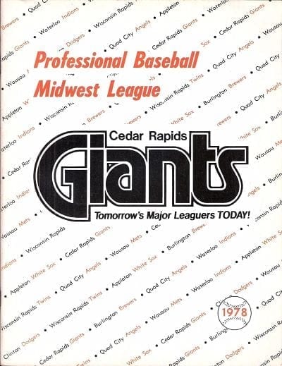 1978 Cedar Rapids Giants Baseball Program from the Midwest League