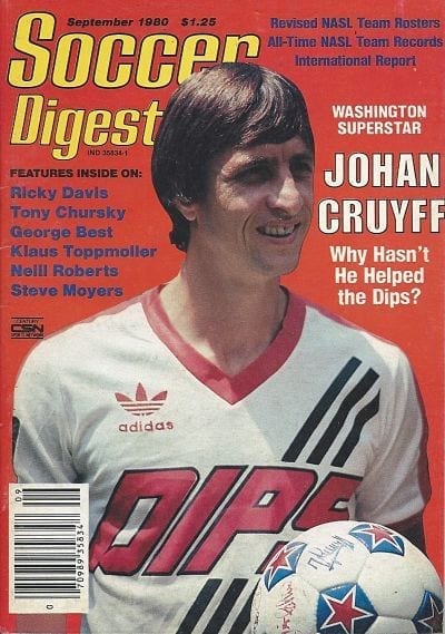 Johan Cruyff of the Washington Diplomats on the cover of Soccer Digest Magazine from September 1980