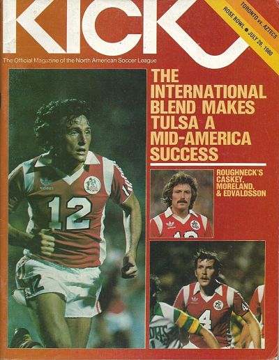 Tulsa Roughnecks players on the cover of a 1980 North American Soccer League Kick Magazine program