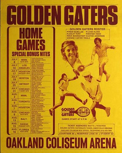 1974 Golden Gaters Schedule Poster from World Team Tennis