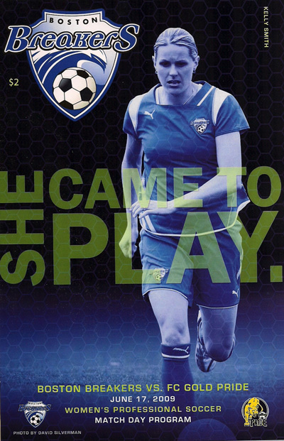 Kelly Smith on the cover of a 2009 Boston Breakers program from Women's Professional Soccer