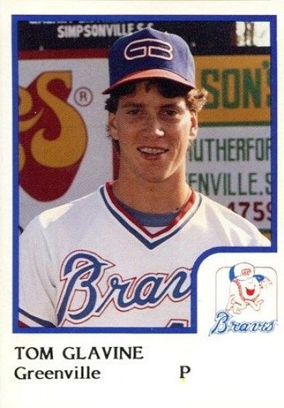 Greenville Braves pitcher Tom Glavine on a 1986 minor league trading card