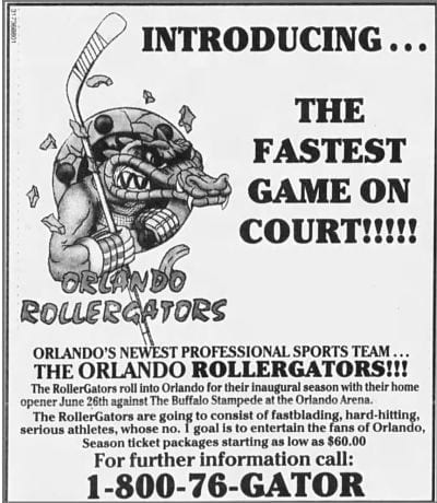 1995 Orlando Rollergators Roller Hockey Newspaper Advertisement