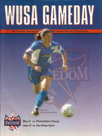 Mia Hamm on the cover of a 2001 Washington Freedom program from the Women's United Soccer Association