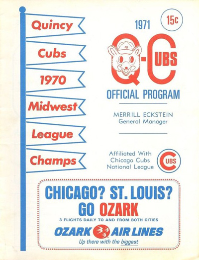 1971 Quincy Cubs baseball program from the Midwest League