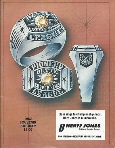 1982 Butte Copper Kings baseball program from the Pioneer League